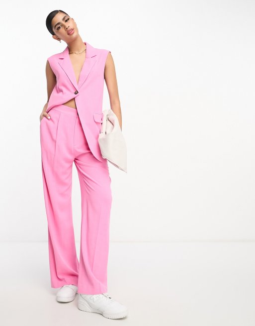 ASOS DESIGN – Locker geschnittene Hose in Rosa mit Leinenanteil