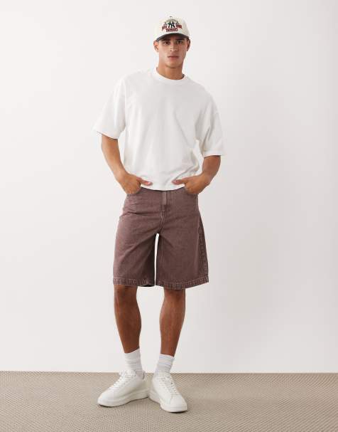 ASOS DESIGN – Locker geschnittene Jeans-Jorts in beerenroter Waschung - view 1