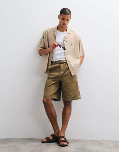 ASOS DESIGN – Locker geschnittene Jeans-Jorts in Hellbraun mit Gürtel - view 1