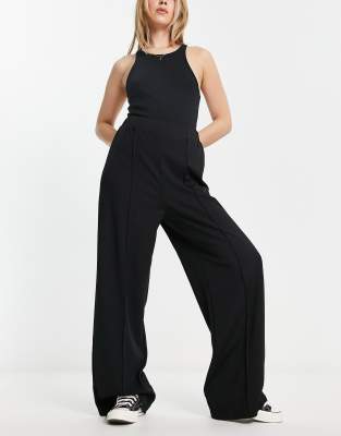 ASOS DESIGN - Locker geschnittene Jersey-Hose in Schwarz mit weitem Bein