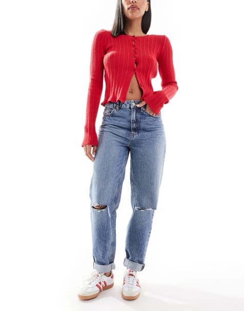 ASOS DESIGN – Locker geschnittene Mom-Jeans in Mittelblau mit hohem Bund - view 1