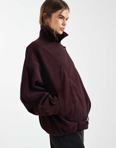 ASOS DESIGN – Locker geschnittene Oversize-Bikerjacke in burgunderroter Lederoptik - view 1