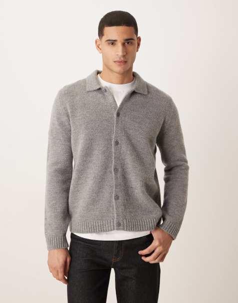 ASOS DESIGN – Locker geschnittene Polo-Strickjacke in Grau mit Knopfleiste - view 1
