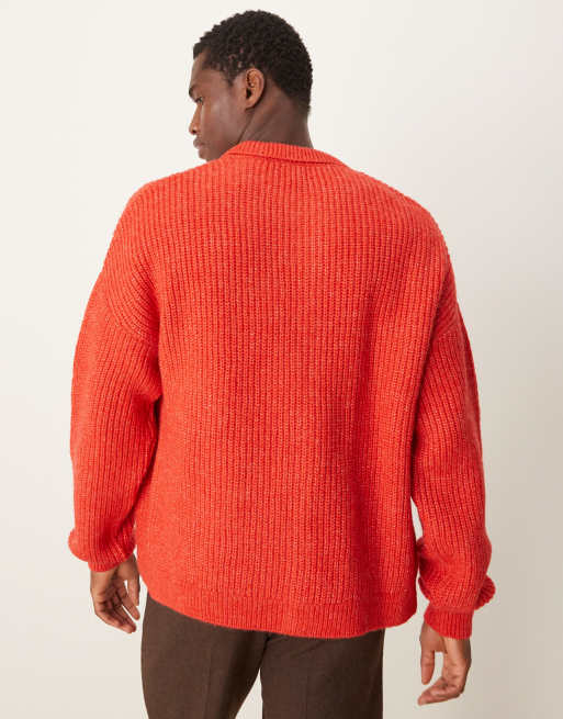 ASOS DESIGN – Locker geschnittene, schwere Boxy-Strickjacke aus Wollmix in Rot mit Knopfleiste, 4 von 4