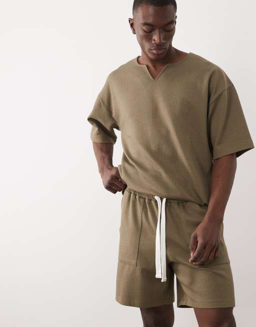 ASOS DESIGN – Locker geschnittene Shorts aus Seersucker-Jersey in Dunkelgrün, 3 von 5