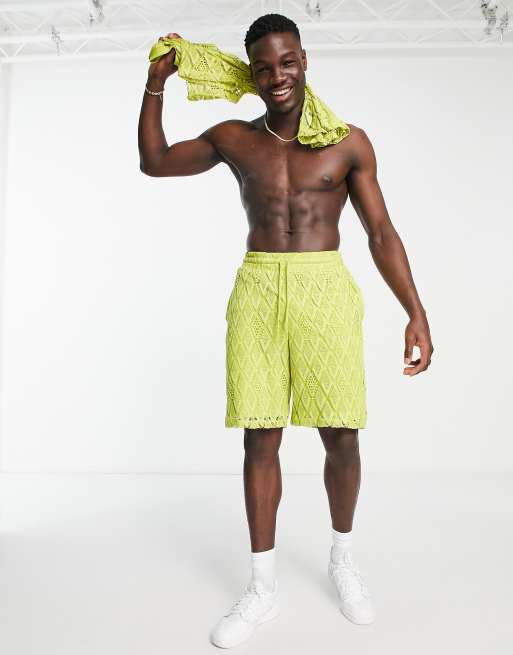ASOS DESIGN – Locker geschnittene Shorts aus Spitze in Limettengrün, Kombiteil, 4 von 4
