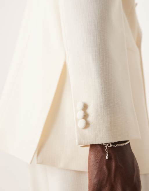 ASOS DESIGN – Locker geschnittene Smoking-Anzugjacke in Creme mit Struktur, 5 von 5