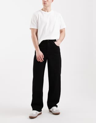 Locker geschnittene Straight Jeans in Schwarz Schwarz 48 Regular