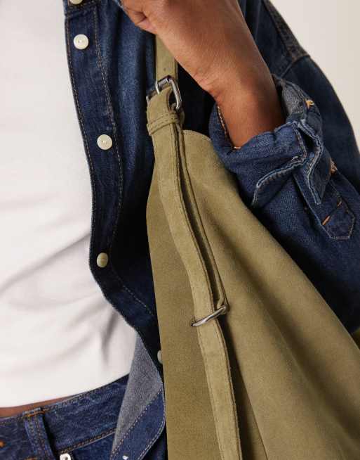 ASOS DESIGN – Locker geschnittene Tragetasche aus Wildleder in Khaki, 3 von 4
