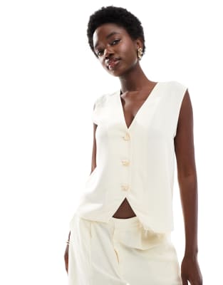 ASOS DESIGN - Locker geschnittene Weste in Buttermilchweiß-Gelb