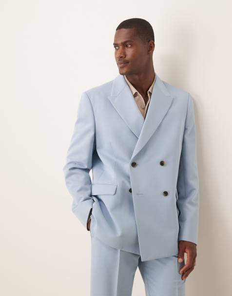 ASOS DESIGN – Locker geschnittene, zweireihige Anzugjacke in Blau - view 1