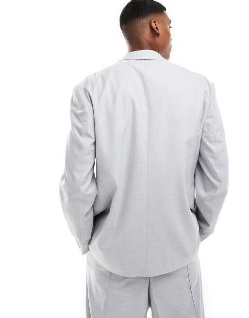 ASOS DESIGN – Locker geschnittene, zweireihige Anzugjacke in Hellgrau mit Kreuzschraffurmuster, 4 von 5
