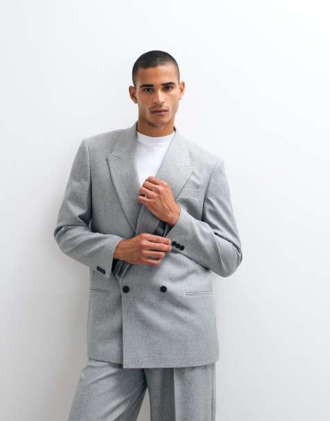 ASOS DESIGN locker geschnittene zweireihige Anzugjacke in Salz-und-Pfeffer-Grau - view 1