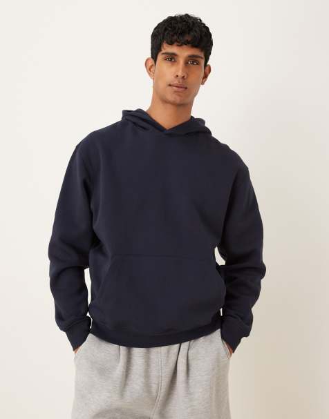 ASOS DESIGN – Locker geschnittener Basic-Kapuzenpullover in Marineblau - view 1