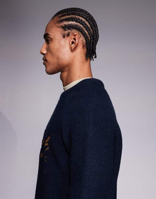 ASOS DESIGN – Locker geschnittener, gerippter Strickpullover in Marineblau mit „New York“-Vintage-Grafikprint, 4 von 5