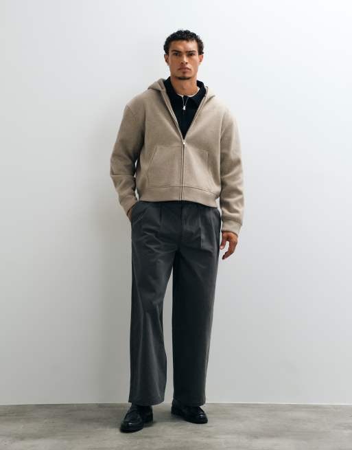 ASOS DESIGN locker geschnittener Hoodie mit Reißverschluss in Beige, 2 von 5
