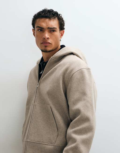 ASOS DESIGN locker geschnittener Hoodie mit Reißverschluss in Beige, 4 von 5