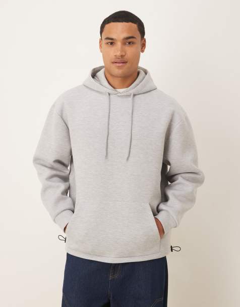 ASOS DESIGN – Locker geschnittener Kapuzenpullover aus schwerem, neoprenartigem Stoff in meliertem Grau mit festem Saum und Tunnelzug - view 1