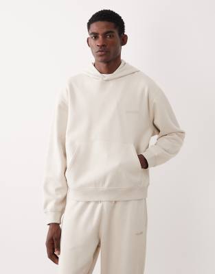 Locker geschnittener Kapuzenpullover in Beige mit Print, Kombiteil-Neutral Neutral M