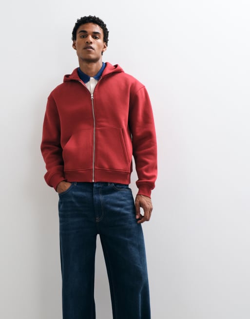 ASOS DESIGN locker geschnittener, kastiger Hoodie mit durchgehendem Reißverschluss in Rot, 4 von 5
