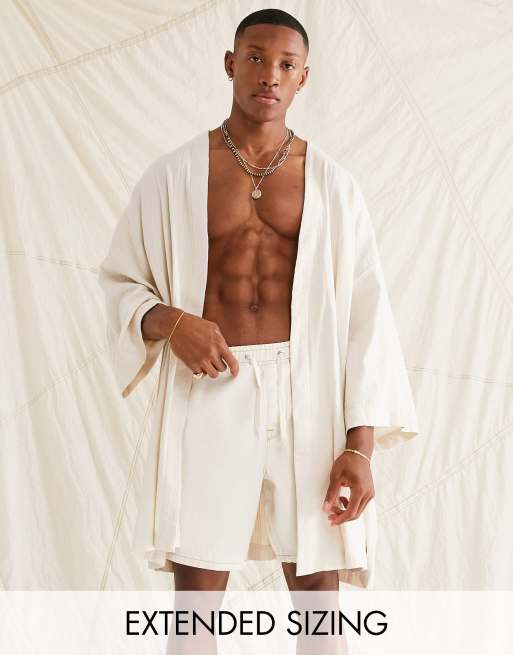 ASOS DESIGN – Locker geschnittener Kimono mit natürlicher Struktur und Streifen