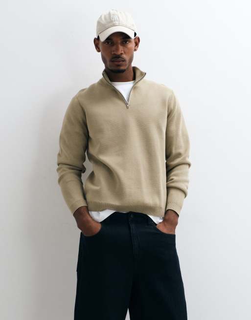 ASOS DESIGN locker geschnittener, kompakter Strickpullover mit halbem Reißverschluss in Salbeigrün, 4 von 5