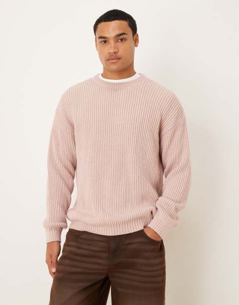 ASOS DESIGN – Locker geschnittener, langärmliger Strickpullover in Rosa mit Rundhalsausschnitt - view 1
