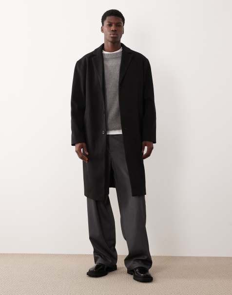 ASOS DESIGN – Locker geschnittener Longline-Mantel in schwarzer Wolloptik - view 1