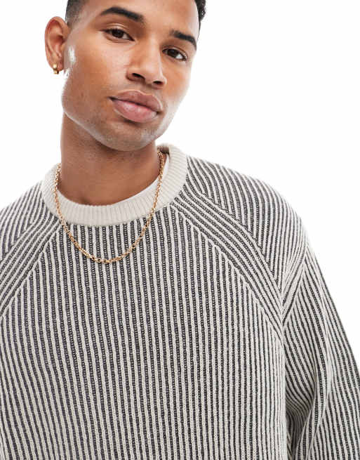 ASOS DESIGN – Locker geschnittener Pullover aus plattiertem Rippstrick in Grau, 3 von 4