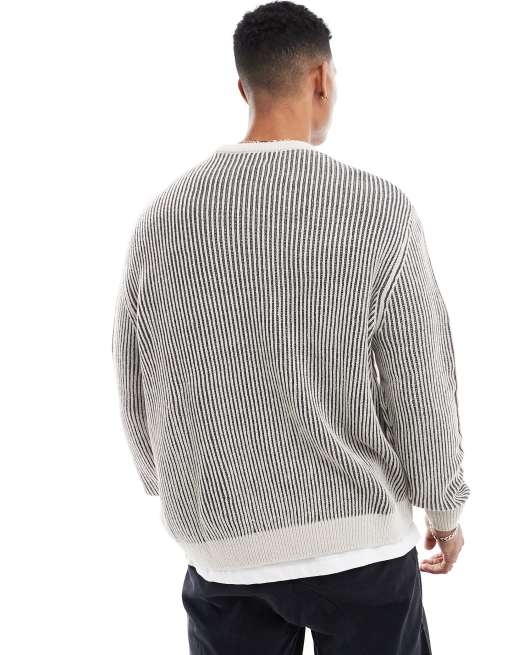 ASOS DESIGN – Locker geschnittener Pullover aus plattiertem Rippstrick in Grau, 4 von 4