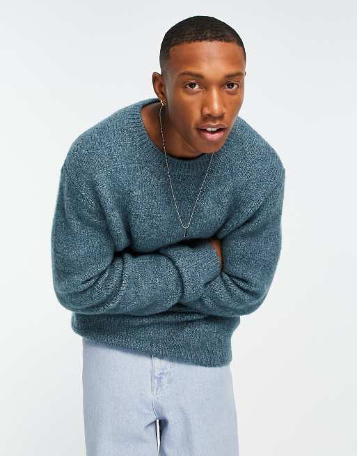 ASOS DESIGN – Locker geschnittener Strickpullover aus Wollmix in Blaugrün