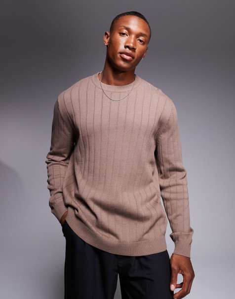 ASOS DESIGN – Locker geschnittener Strickpullover in Braun mit breiter Rippenstruktur - view 1