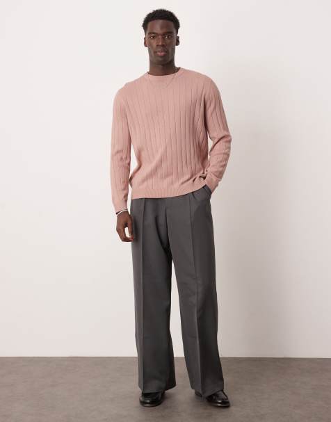 ASOS DESIGN – Locker geschnittener Strickpullover in Rosa mit breiter Rippenstruktur - view 1