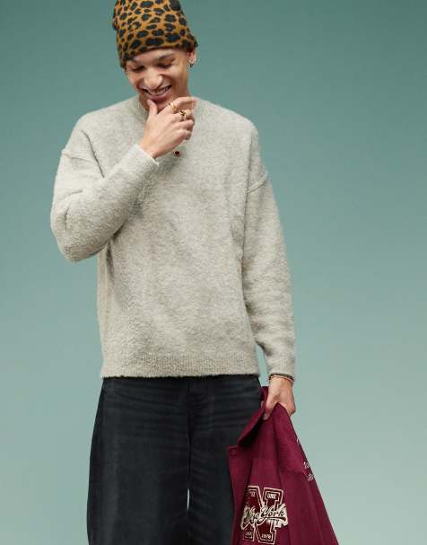 ASOS DESIGN – Locker geschnittener, strukturierter Strickpullover in Hellgrau - view 1