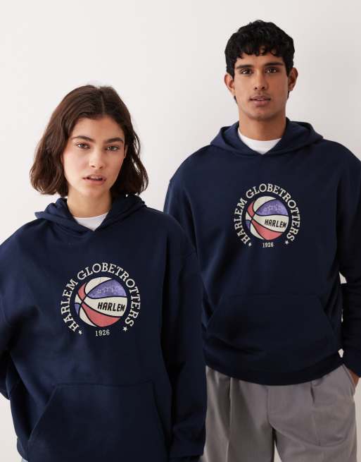 ASOS DESIGN – Locker geschnittener Unisex-Kapuzenpullover in Blau mit Harlem Globetrotters Basketball-Print, 4 von 4