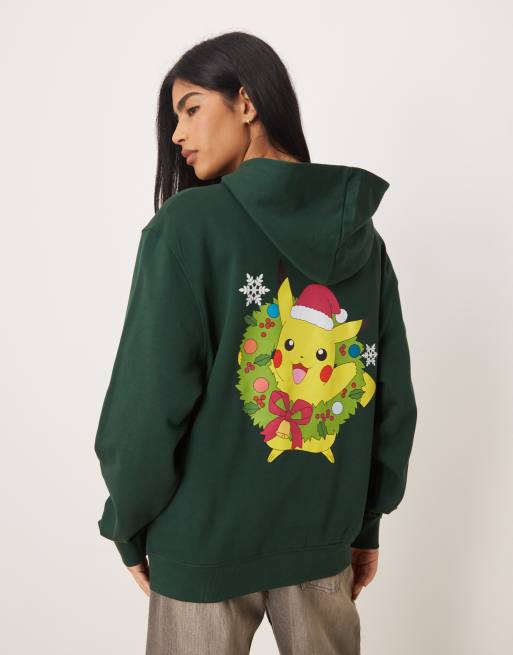 ASOS DESIGN – Locker geschnittener Unisex-Kapuzenpullover in Grün mit Pokémon-Print, 3 von 4