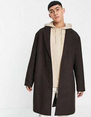ASOS DESIGN – Locker geschnittener Mantel aus Wollmischung in Braun