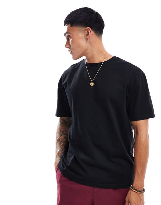 ASOS DESIGN Locker geschnittenes Basic T Shirt aus schwerem Stoff in Schwarz 240 g m