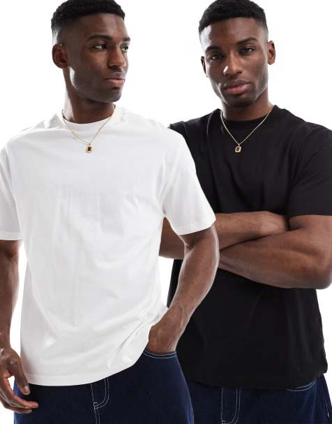 ASOS DESIGN – Locker geschnittenes Basic-T-Shirt im 2er-Pack in Schwarz und Weiß - view 1