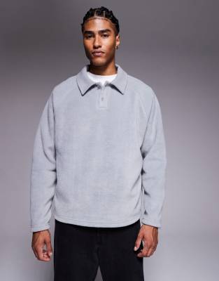Locker geschnittenes Fleece-Sweatshirt in Grau mit geripptem Kragen Grau XL