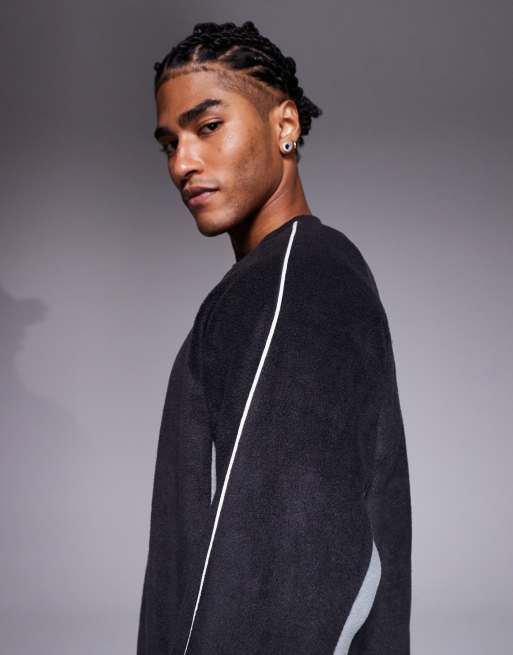 ASOS DESIGN – Locker geschnittenes Fleece-Sweatshirt in Grau mit Paspelierung und Colourblock-Design, 4 von 5