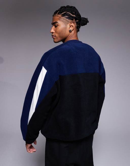 ASOS DESIGN – Locker geschnittenes Fleece-Sweatshirt in Schwarz mit Colourblock-Design, 3 von 5