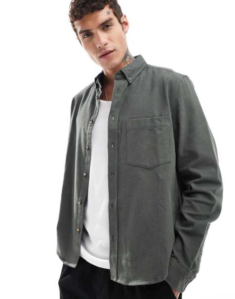 ASOS DESIGN – Locker geschnittenes, gebürstetes Boxy-Fit-Oxford-Hemd in Grün - view 1