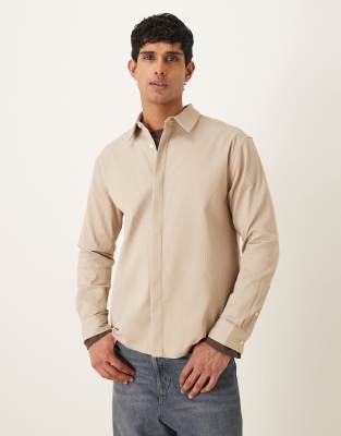 Locker geschnittenes, geripptes Polohemd in Beige-Neutral Neutral XL