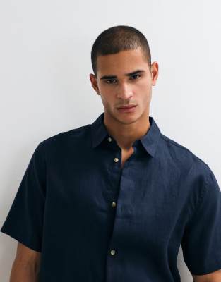 Locker geschnittenes Hemd aus 100% Leinen in Marineblau, Kombiteil-Navy Navy M