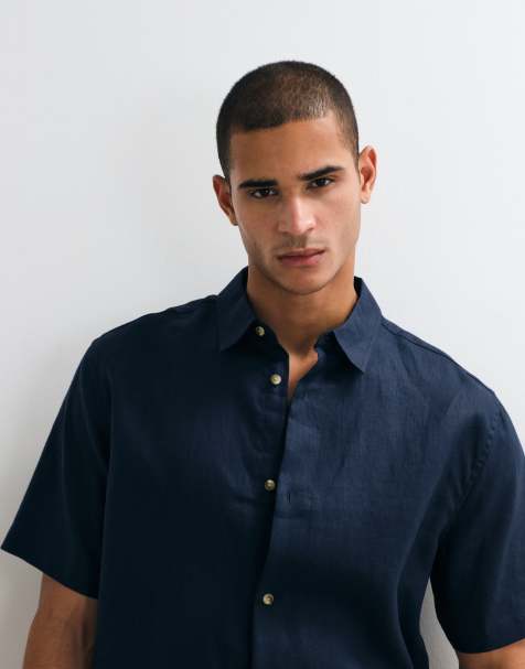 ASOS DESIGN – Locker geschnittenes Hemd aus 100% Leinen in Marineblau, Kombiteil - view 1
