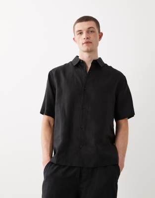 Locker geschnittenes Hemd aus 100% Leinen in Schwarz, Kombiteil Schwarz XS