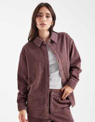 ASOS DESIGN - Locker geschnittenes Hemd aus Bubble-Cord in Malve, Kombiteil-Lila