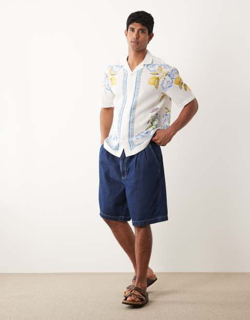 ASOS DESIGN – Locker geschnittenes Hemd aus Leinen in Weiß mit gemustertem Rand, 2 von 5