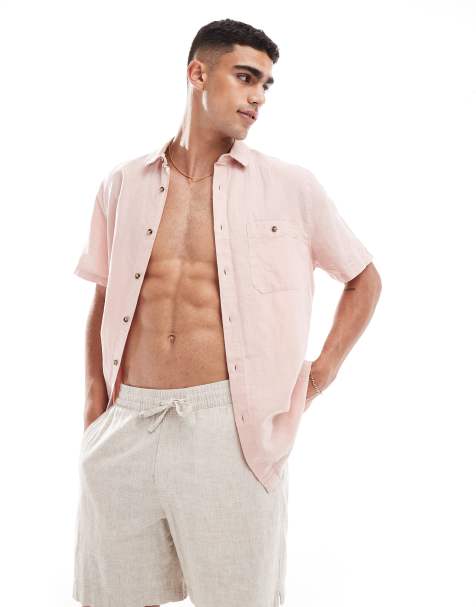 ASOS DESIGN – Locker geschnittenes Hemd aus Leinenmischung in Rosa - view 1